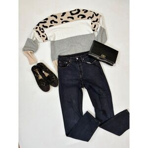 Color Block Knit Sweater Leopard Print Pullover Lightweight Cozy‎